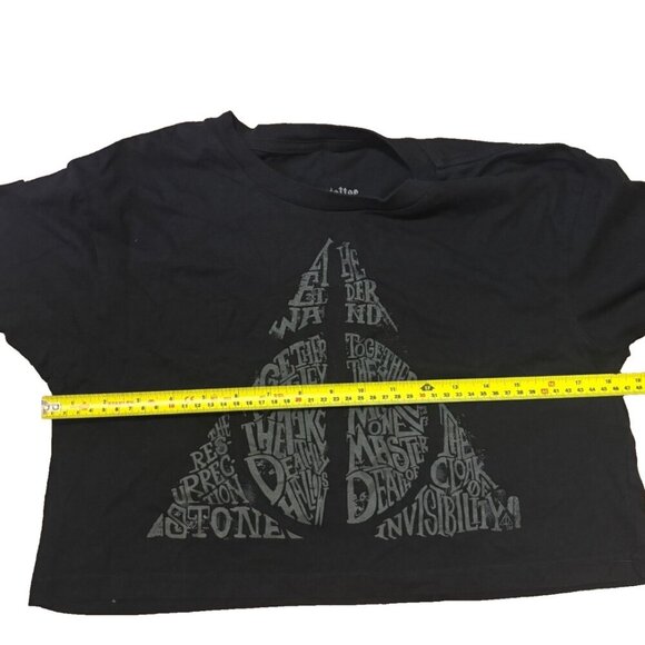 Harry Potter Women's Cropped Top The Deathly Hallows Wizarding World Black Sz S - Picture 4 of 5